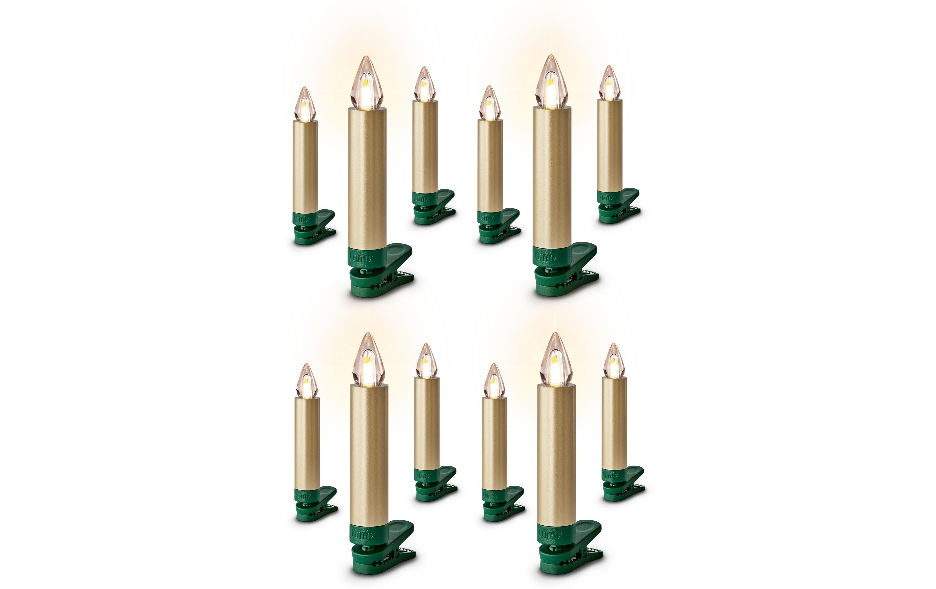 LED Baumkerze SuperLight Flame, Gold, 12er-Starter SetLED Christbaumkerze mit Fernbedienung