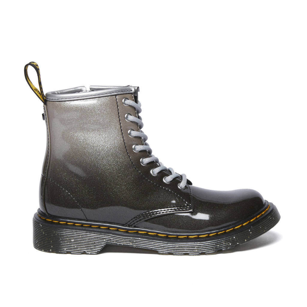 Dr. Martens 1460 Glitter J Kleuter/Tiener lak veterboots zwart/zilver