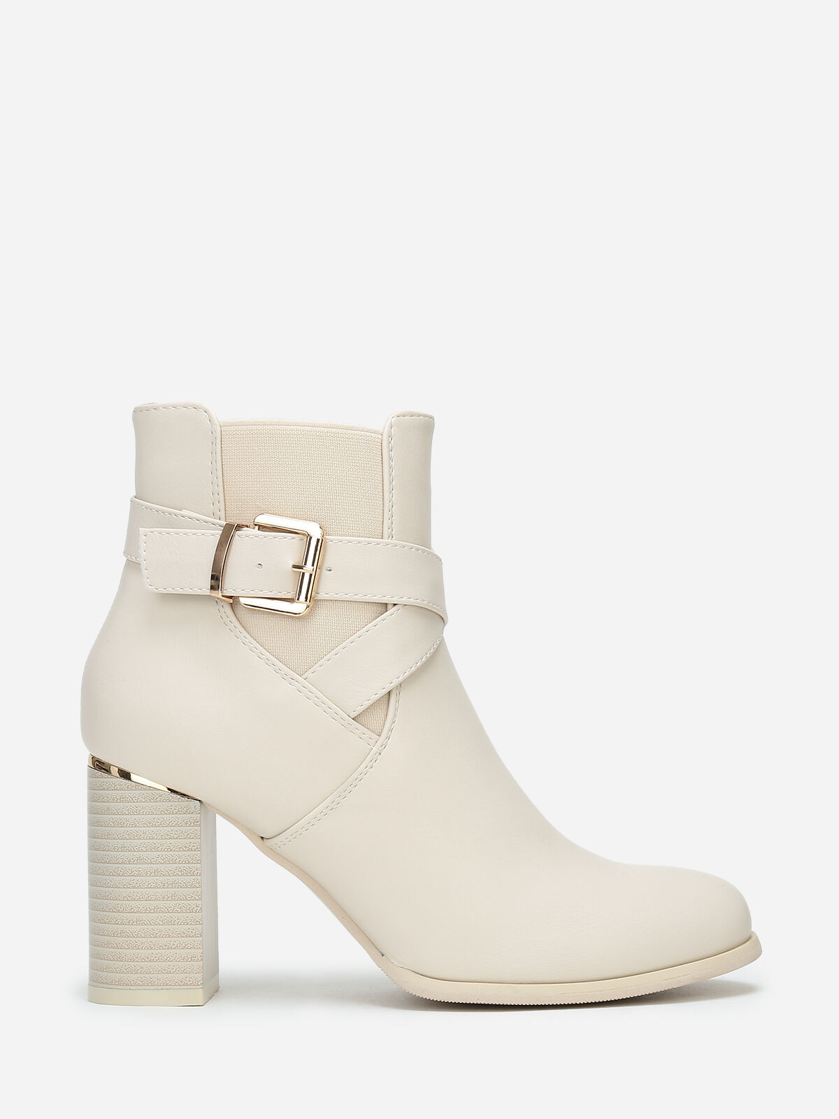 Bottines à bride croisée et boucle- Beige