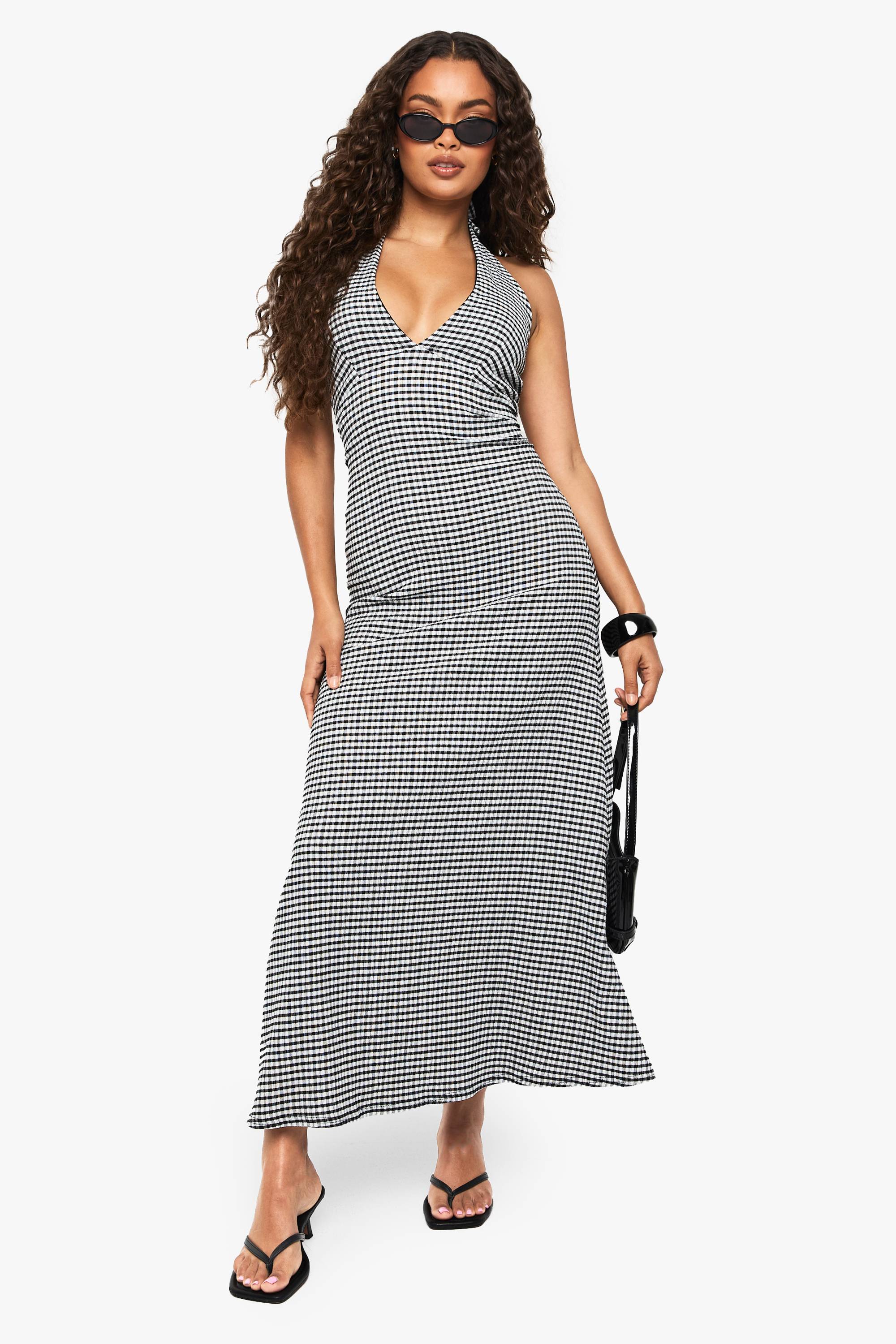 boohoo Robe midaxi en vichy texturée