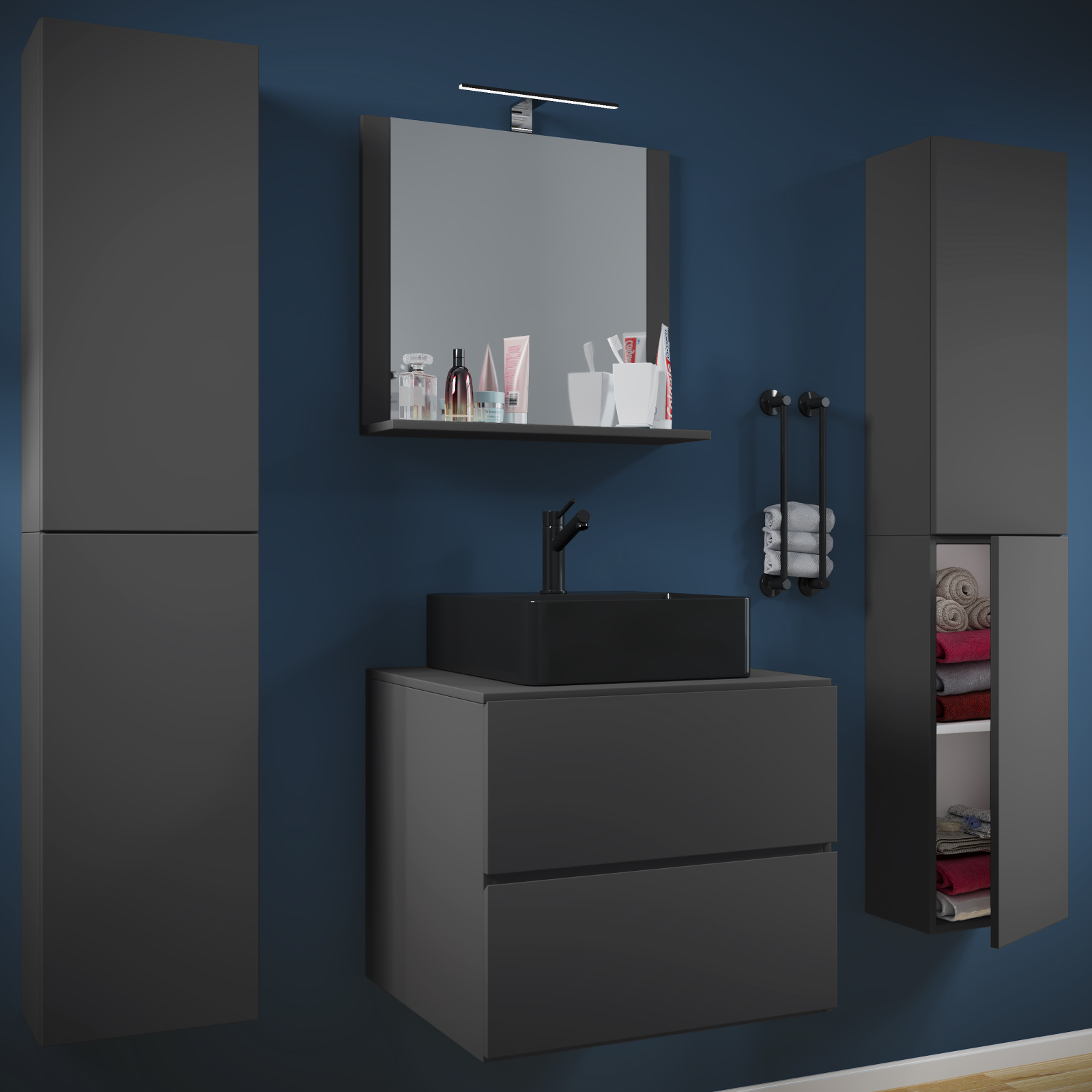 5-teiliges Badmöbel-Set LENDAS BL XL - anthrazit - 60 cm