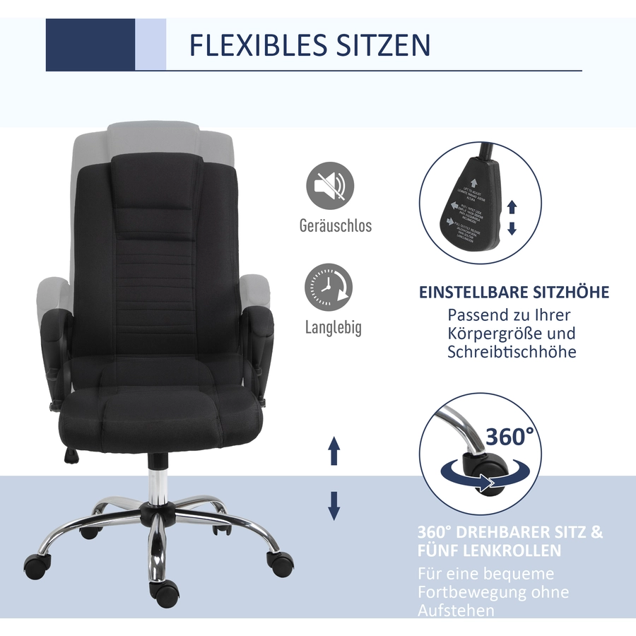 HOMCOM Bürostuhl mit Wippfunktion Schwarz