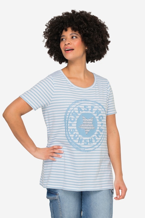 Ringelshirt, Druck-Motiv, Rundhals, Halbarm