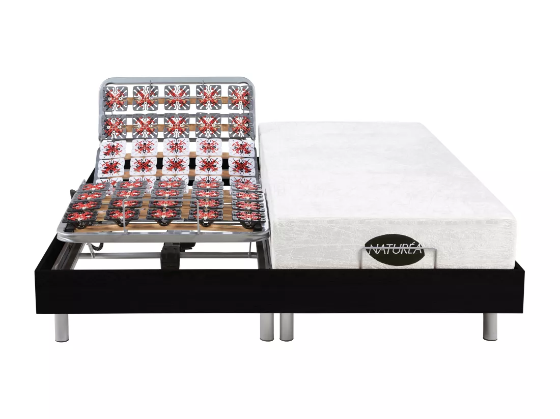 Lit électrique de relaxation tout plots + matelas mémoire de forme et bambou - 2 x 70 x 190 cm - Noir - LYSIS III de NATUREA