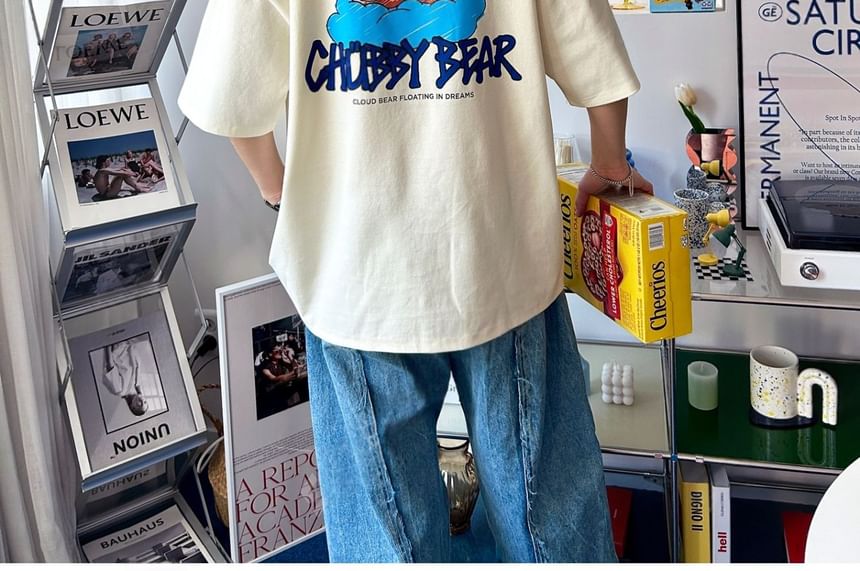 SeoulPop - T-shirt met korte mouwen en dierenprint en losse pasvorm