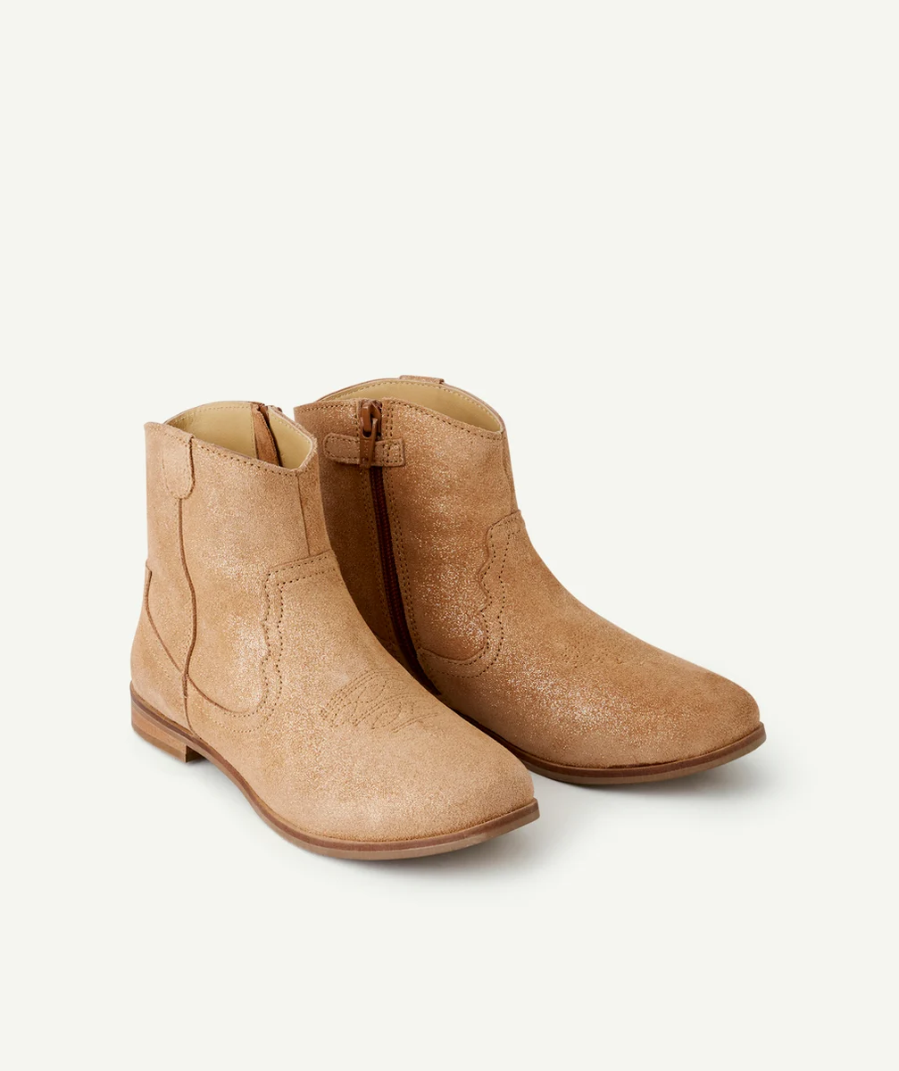 BOTTES STYLE SANTIAGS FILLE EN CUIR BEIGE ET PAILLETÉ