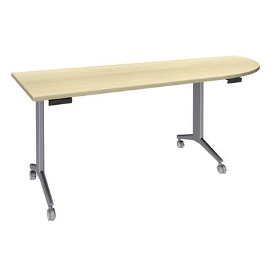Table de réunion abattantes angle à droite - L200 x P80 cm - pied alu - plateau imitation érable