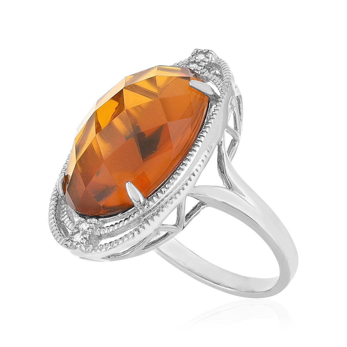 Bague argent 925 pierre synthétique orange zirconias