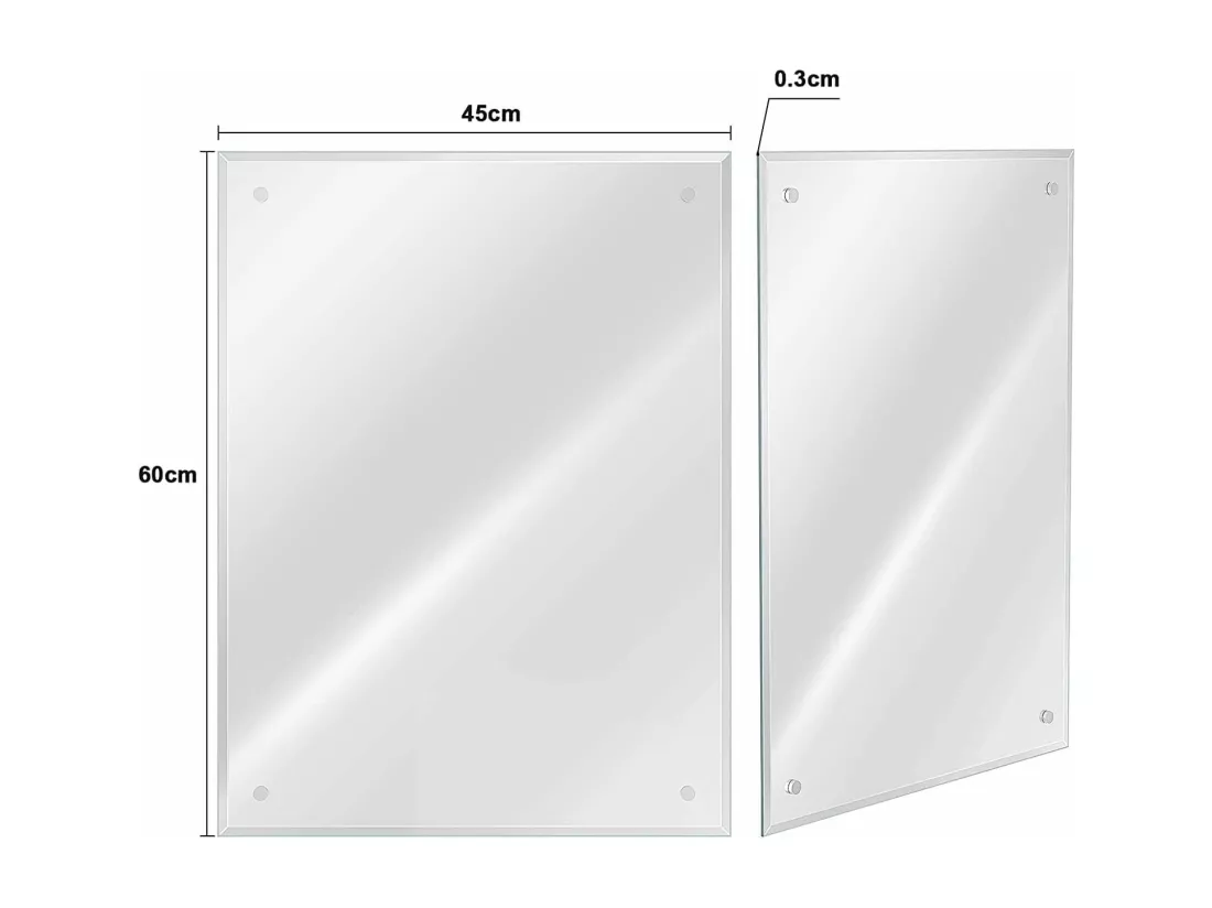 Miroir de Salle de Bain 60x45cm, Miroir Mural Rectangulaire avec Bord Poli, Miroir Maquillage