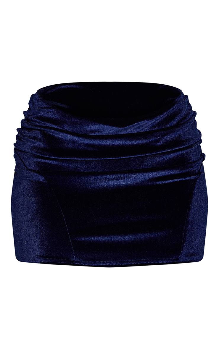Bleu Marine Mini Jupe En Velours Avec Détails De Coutures