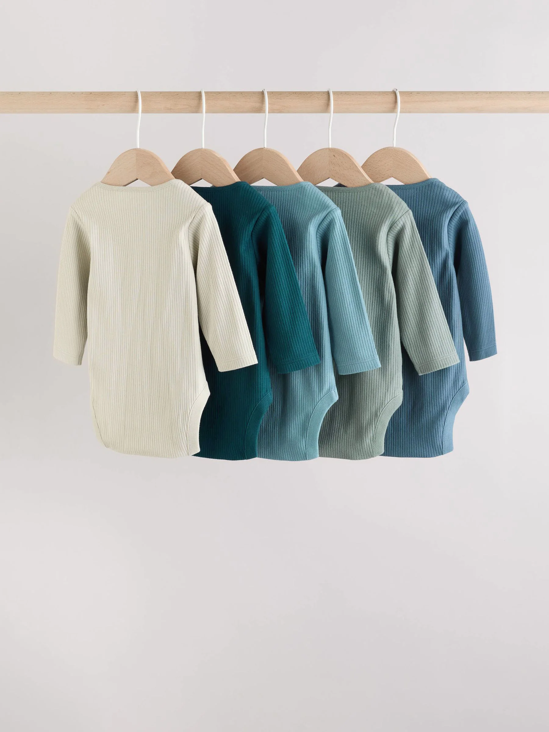 Blauw - Set van 5 rompers met lange mouwen
