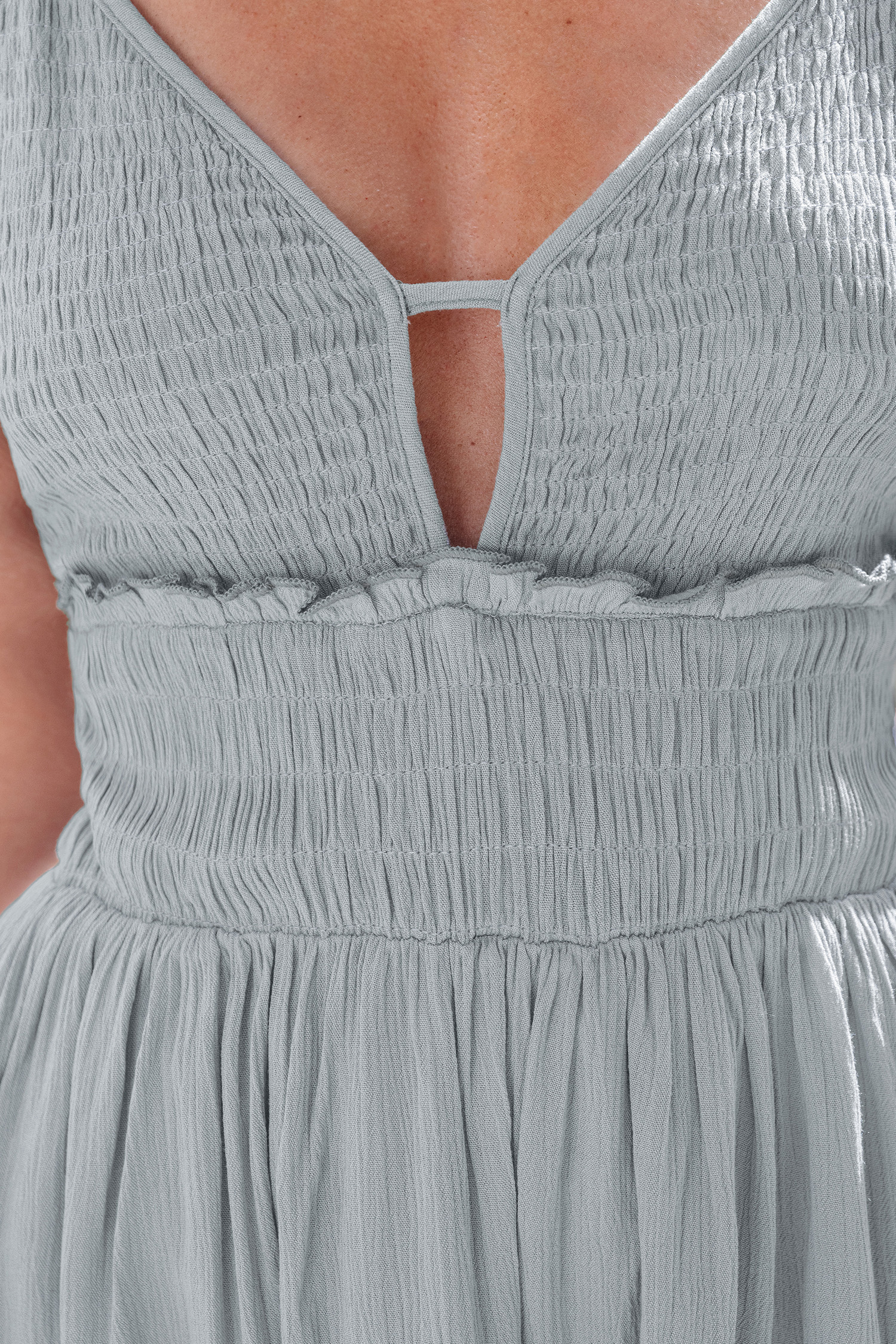 Robe mini sans manches à smocks gris charbon