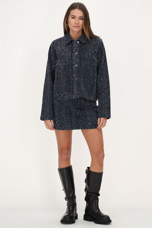 Donkerblauwe bouclé denim rok