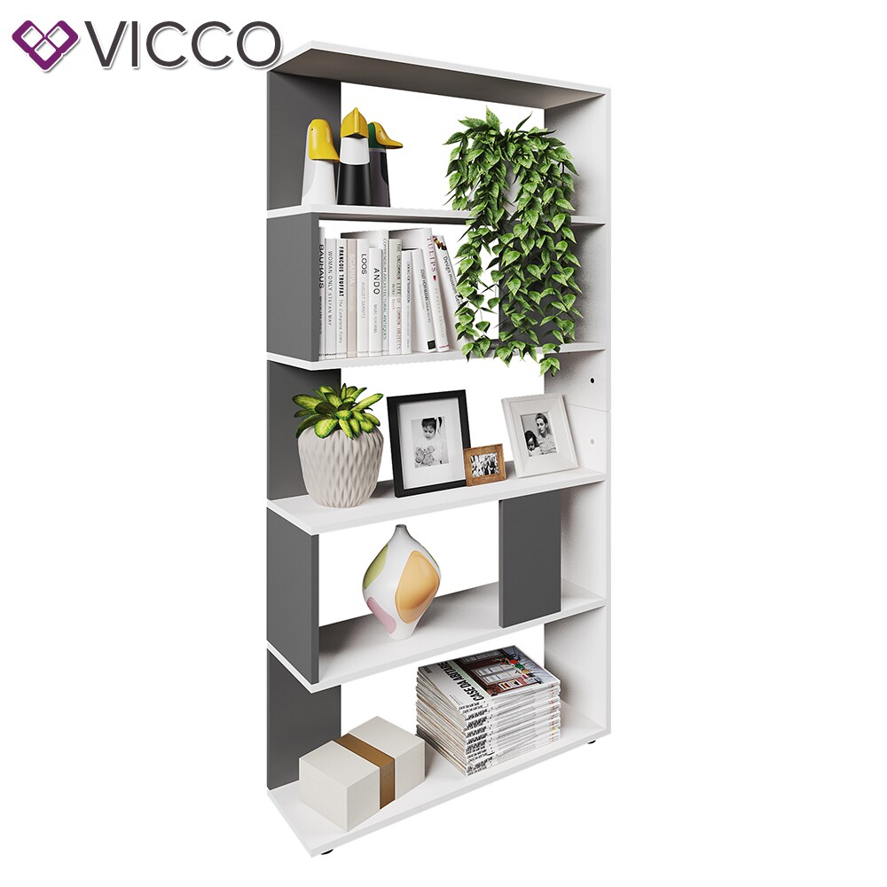 Vicco Raumteiler Bücherregal Standregal Büroregal Regal 5 Fächer Weiß Anthrazit