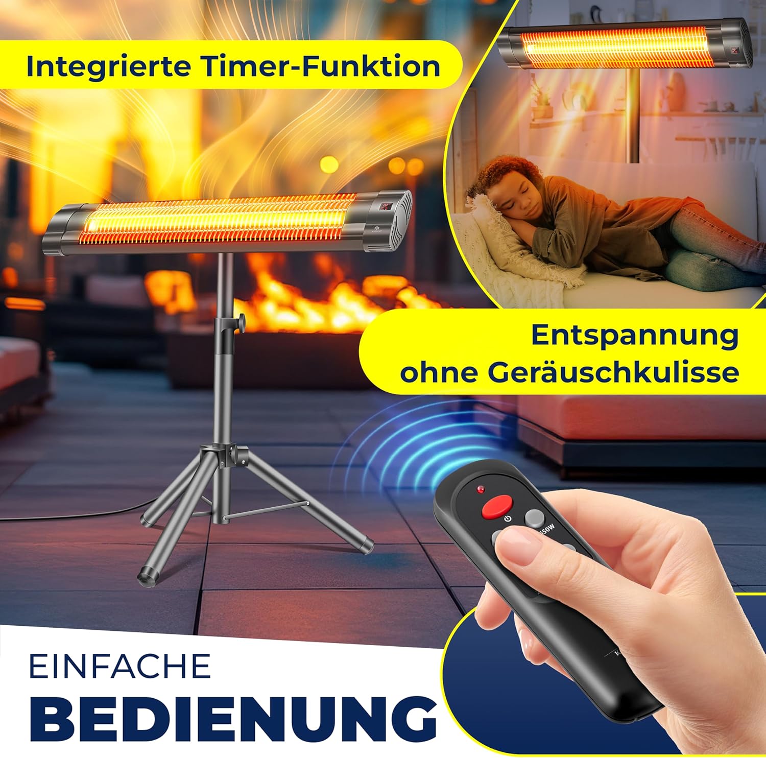 KESSER® Infrarotstrahler Heizstrahler Terrassenstrahler 2500W mit Fernbedienung inkl. Schutzhülle höhenverstellbarem Teleskopstativ Wickeltischstrahler Terrassenheizer Quarzstrahler Infrarot
