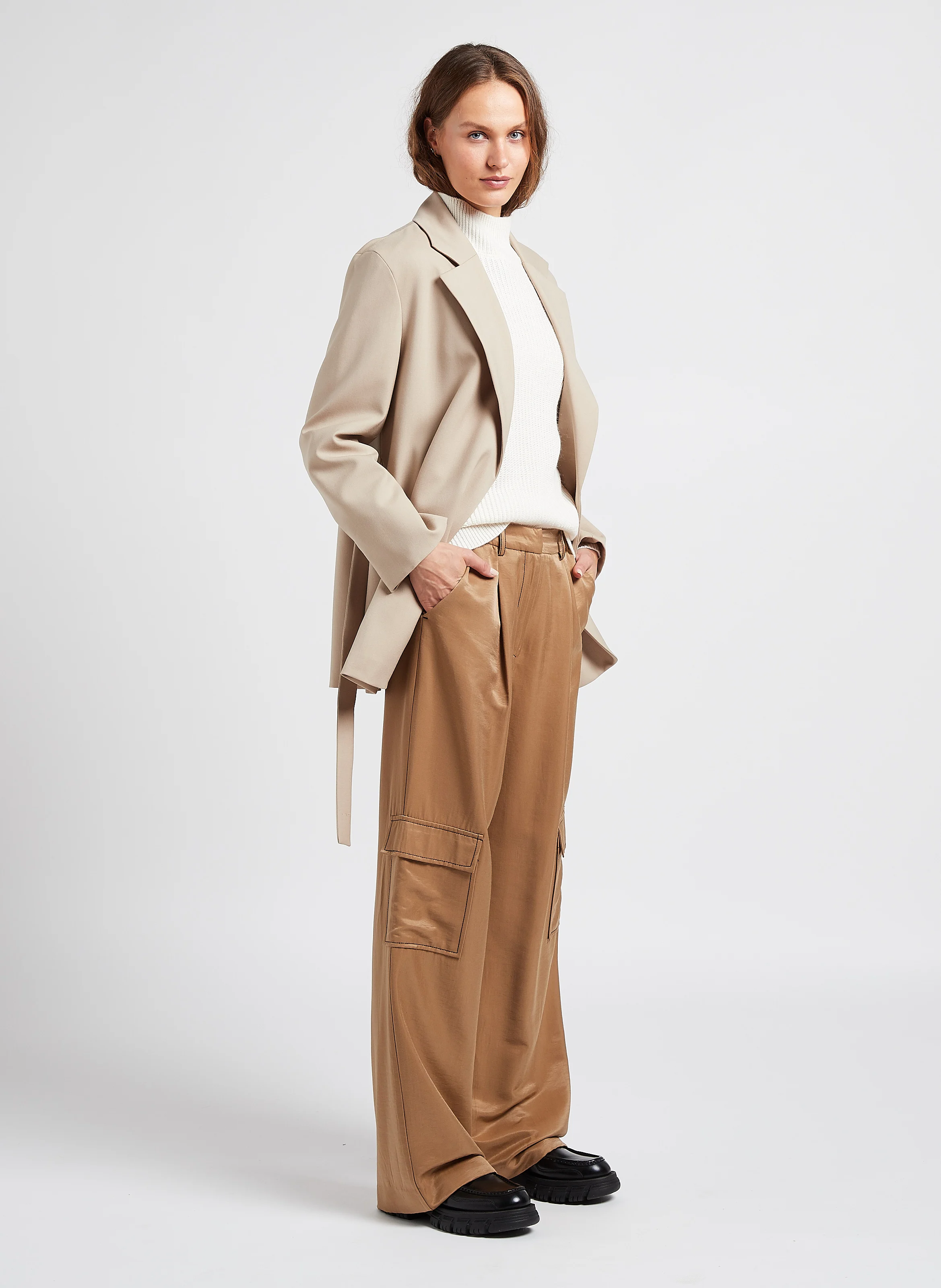 Veste col tailleur en laine vierge | Beige