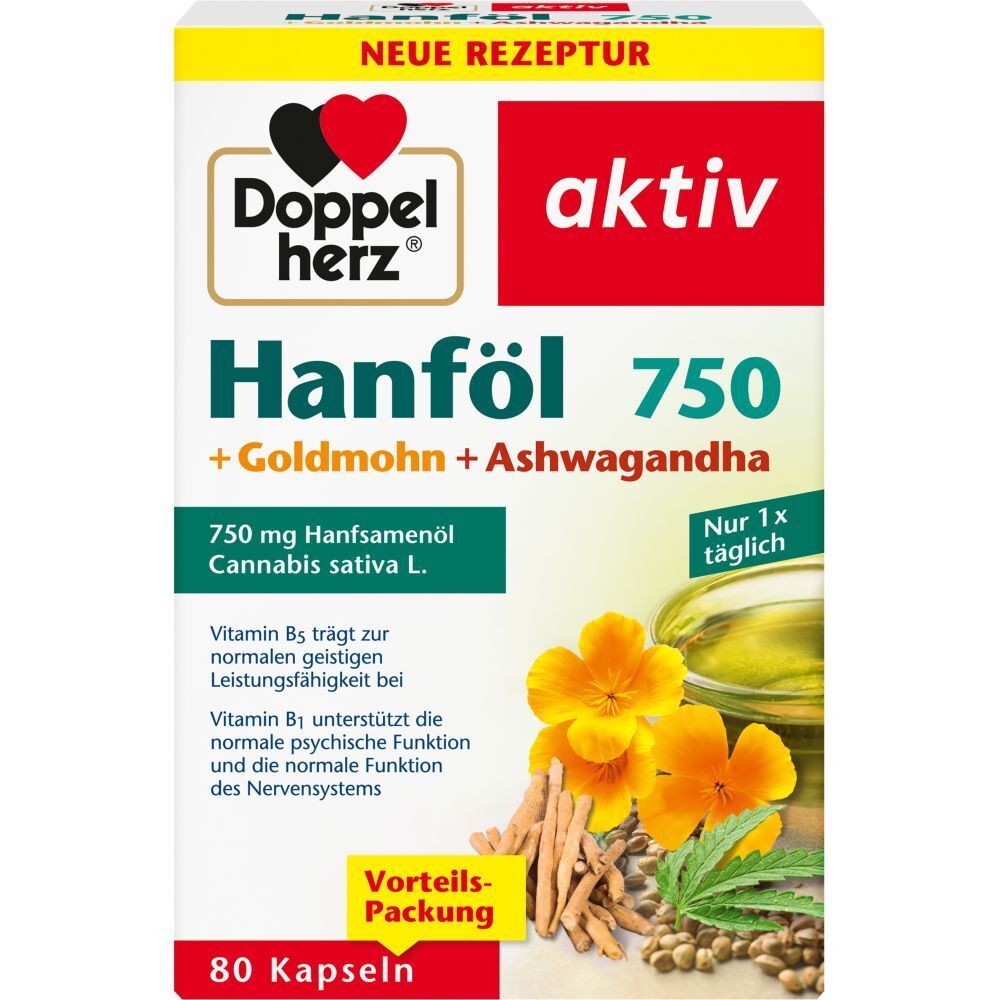 Doppelherz Hanföl 750 + Goldmohn + Ashwagandha - 80 Kapseln