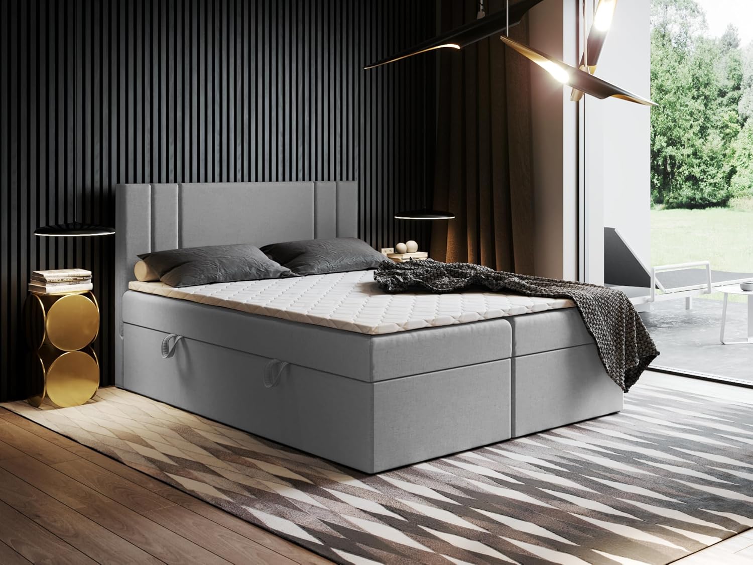 Boxspringbett Nardo mit gepolstertem Kopfteil und 2 Bettkästen – Komfortbett mit Bonellfederkern, hohe Liegehöhe, Stauraum, Verschiedene Größen & Farben (180x200)