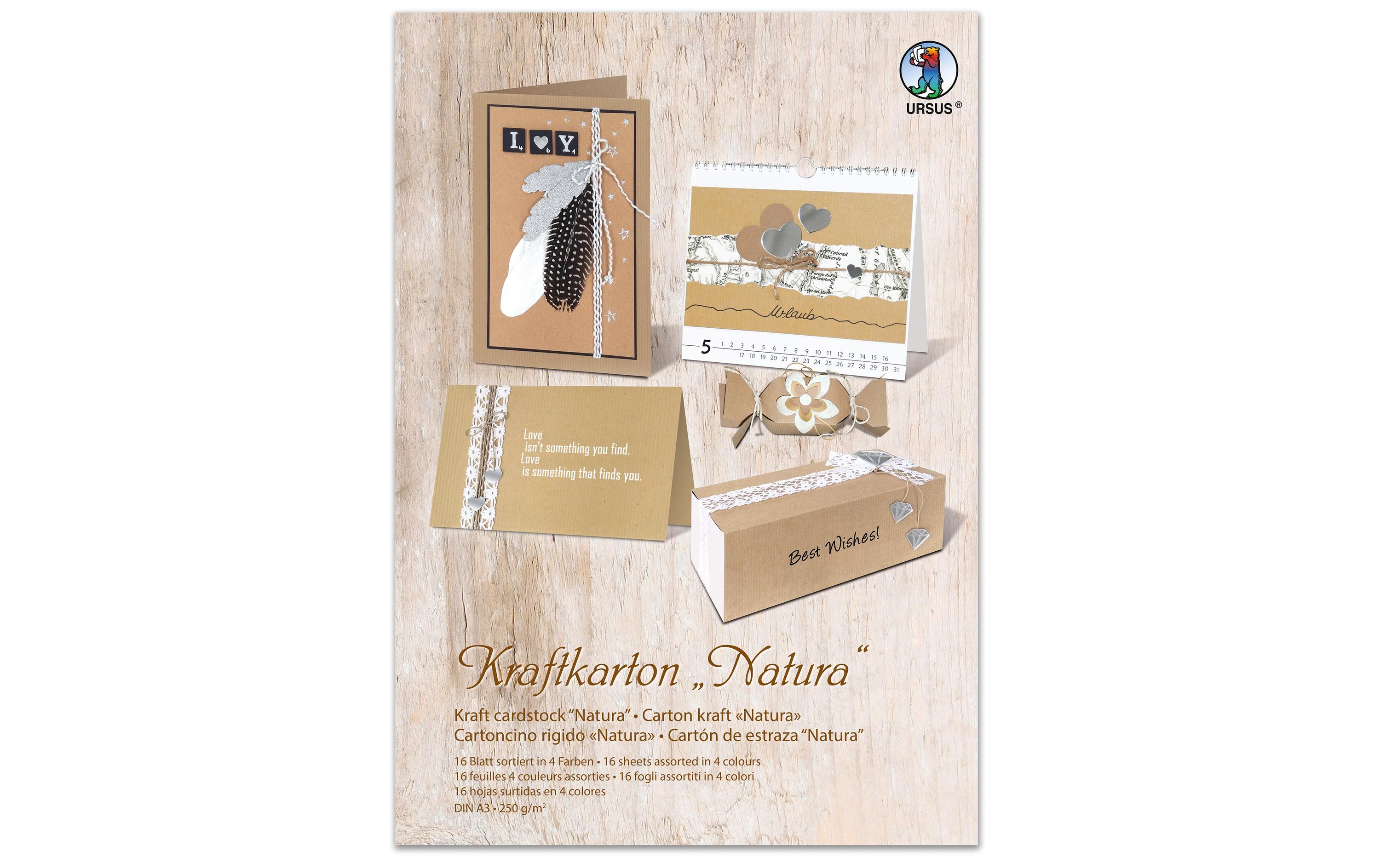 Bastelpapier Natura A3, 250 g/m², 16 Stück, BraunKraftkarton zum Kreieren von tollen Karten