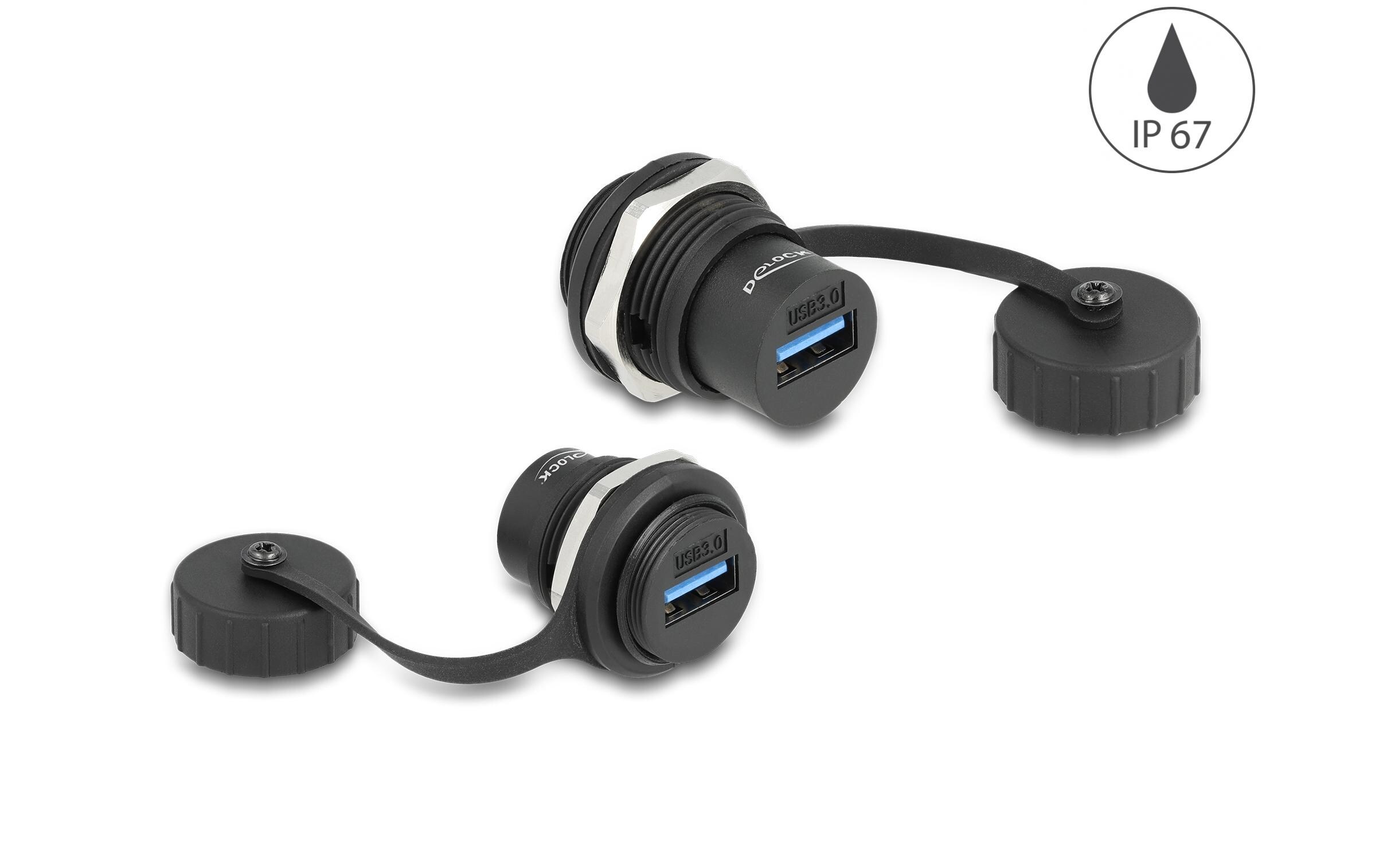 USB 3.2 Gen 1 Typ-A Einbaubuchse USB-A Buchse - USB-A BuchseDelock USB 3.2 Gen 1 Typ-A Einbaubuchse mit Verschlusskappe IP67 staub- und wasserdicht