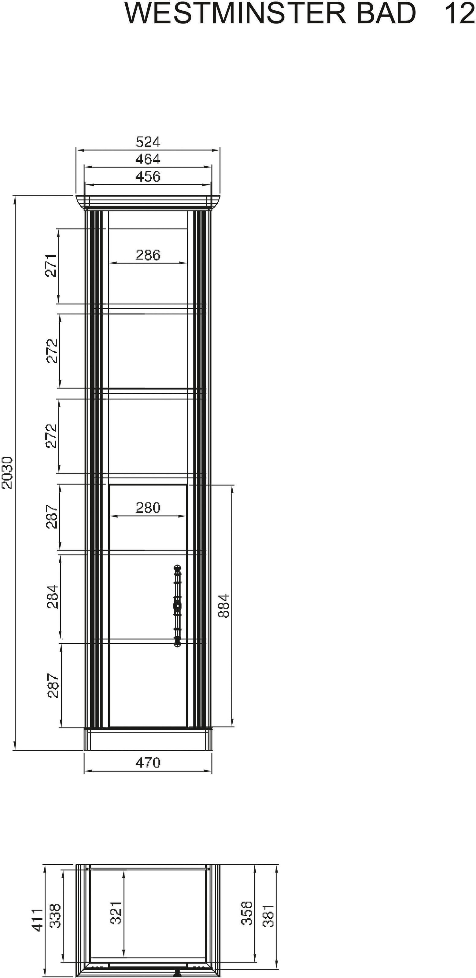 Home affaire Stauraumschrank »WESTMINSTER, Badschrank im Landhausstil, Schrank mit Metallgriffen« in 2 Farben verfügbar, mit offenen Fächern und Stauraum