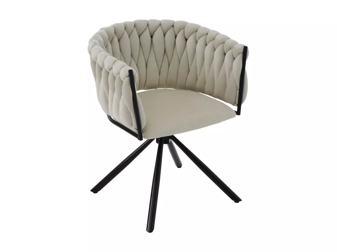 Lot de 6 Chaises pivotantes en velours avec accoudoirs - pieds en métal - Beige
