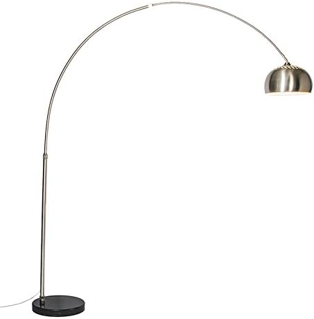 Qazqa - Modern Bogenleuchte I Bogenlampe I Lampe I Leuchte Stahl I Silber I nickel matt Metallschirm 32 cm verstellbar - XXL I Wohnzimmer - Stahl Länglich - LED geeignet E27