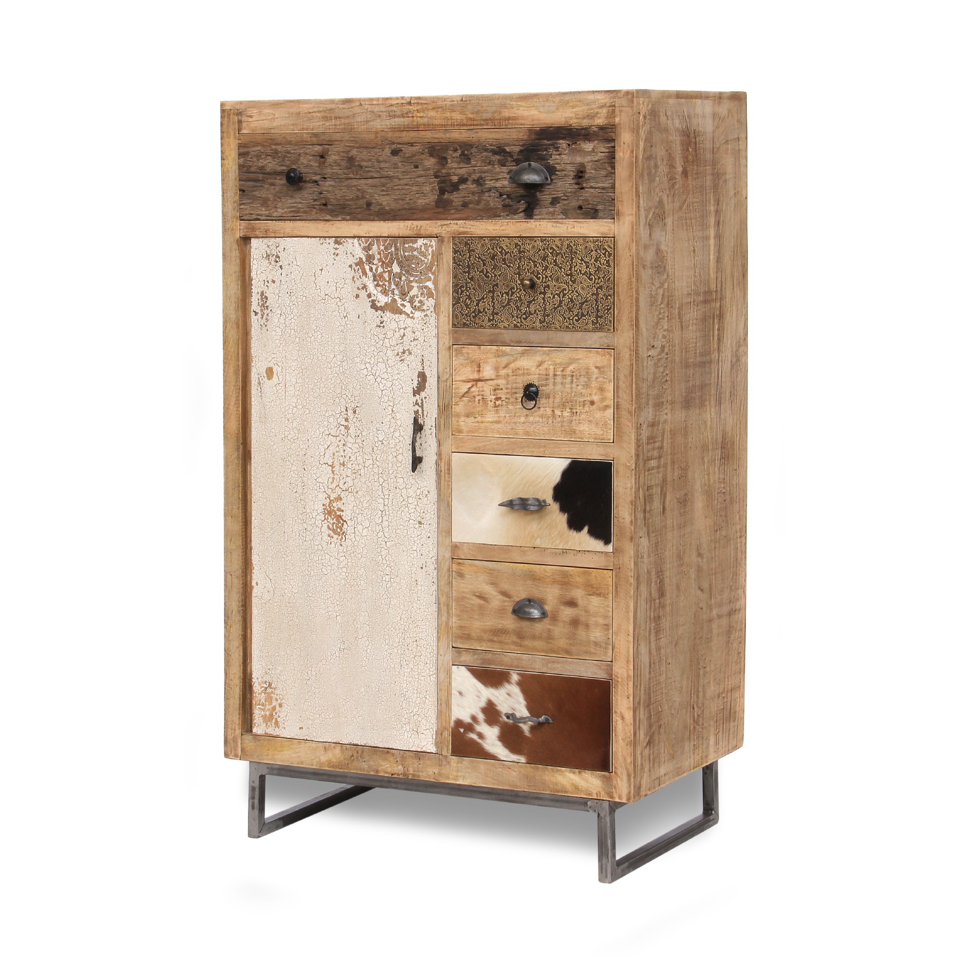 Kommode 'Beaucoup', braun, schwarz, weiß, T 45 cm, B 90 cm, H 140 cm von fischer's lagerhaus