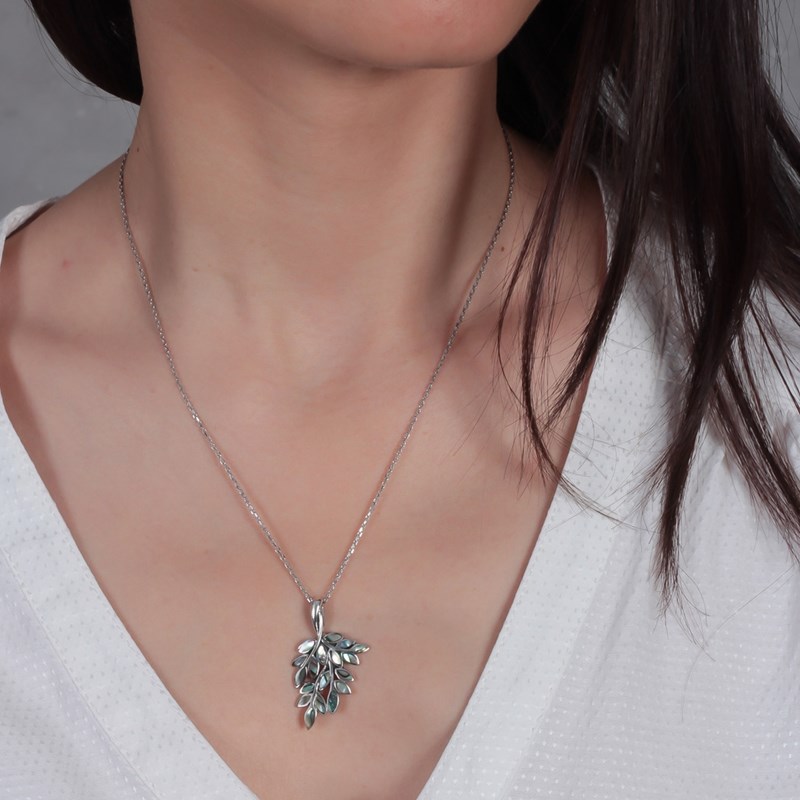 Pendentif Rameau d'olivier Nacre abalone sur Argent massif 925