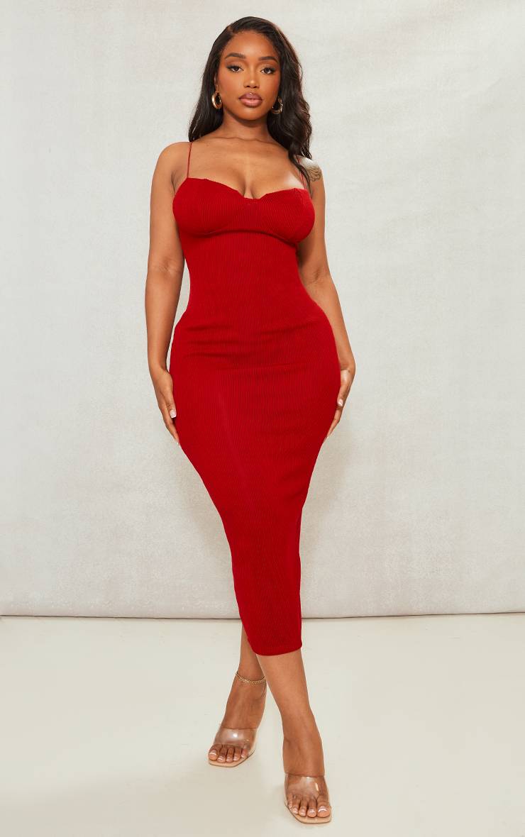 Rouge Robe Midaxi Plissée Shape À Bretelles Avec Détail Bustier
