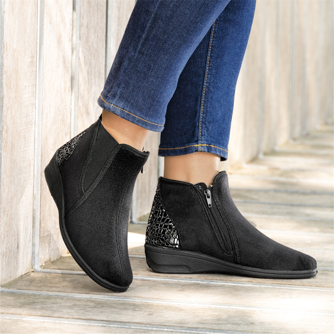 Bottines zippées noir ou bordeaux