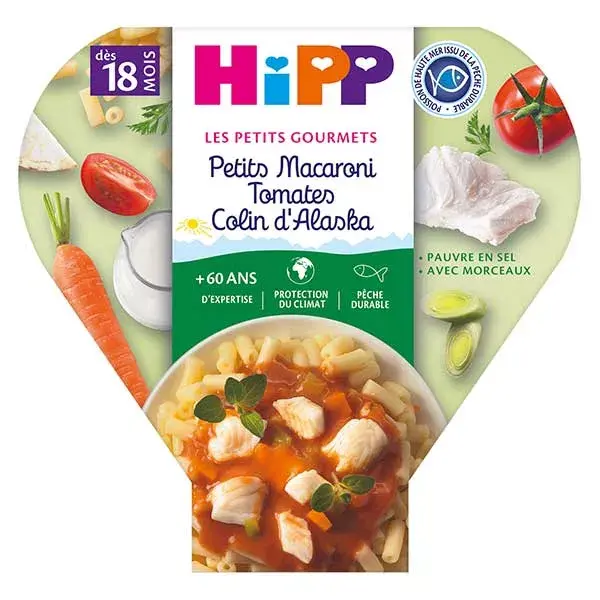 Prato pequeno de macarrão com tomate e pollock do Alasca Hipp Organic Les Petits Gourmets +18m 260g