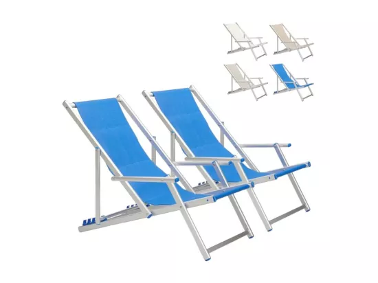 Lot de 2 chaises pliante longue avec accoudoirs plage et jardin MIRA