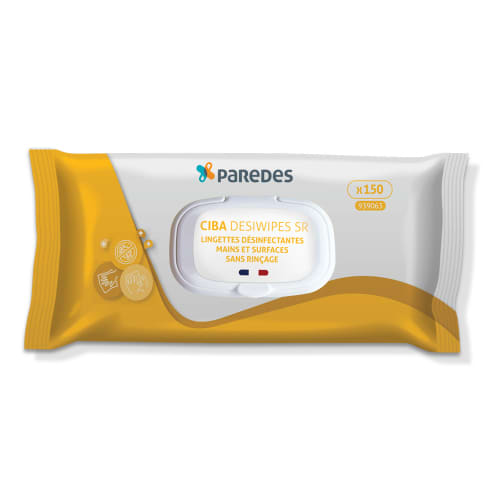 Lingettes désinfectantes sans rinçage Paredes Ciba Desiwipes SR paquet de 150