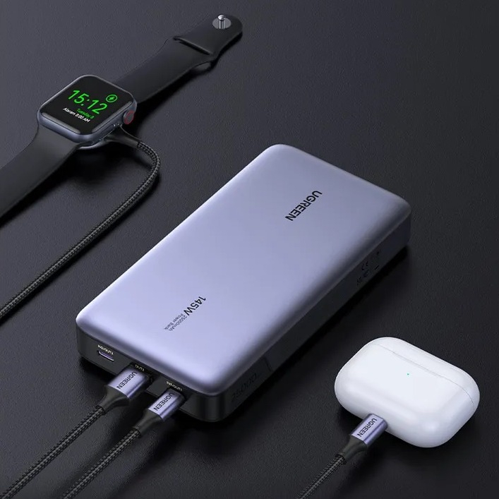 (145W) 25000mAh Dual USB C / USB A Powerbank Power Delivery Ladegerät mit LED Anzeige (90597A) - Grau