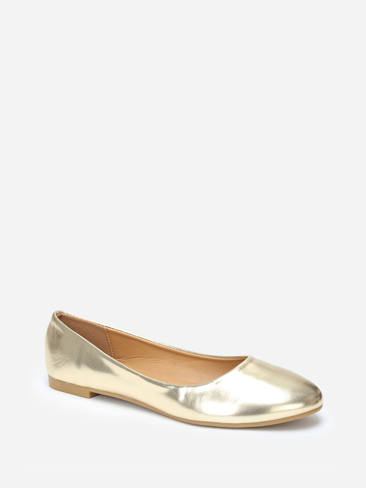 Ballerines en simili à bout arrondi grandes tailles- Doré