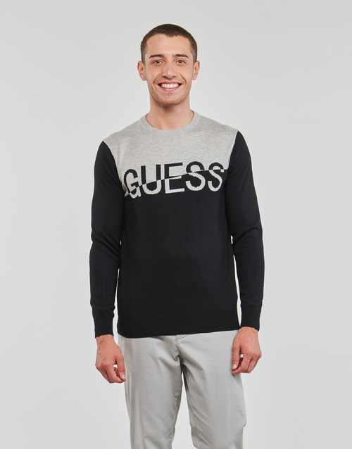 Guess - ALEX LS CN LOGO SWEATER - Noir