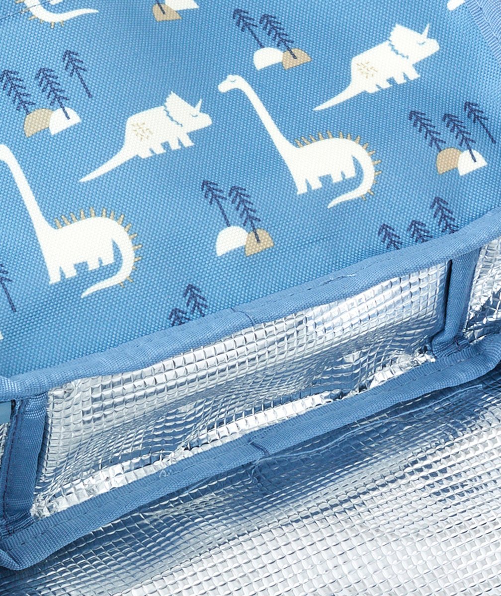 FRESKSAC ISOTHERME BLEU IMPRIMÉ DINOSAURES EN PLASTIQUE RECYCLÉ