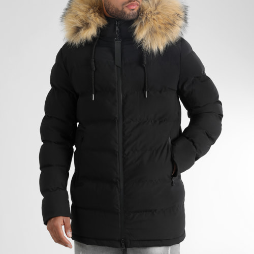Doudoune Longue Explorer Avec Fourrure Beige 0036 Noir