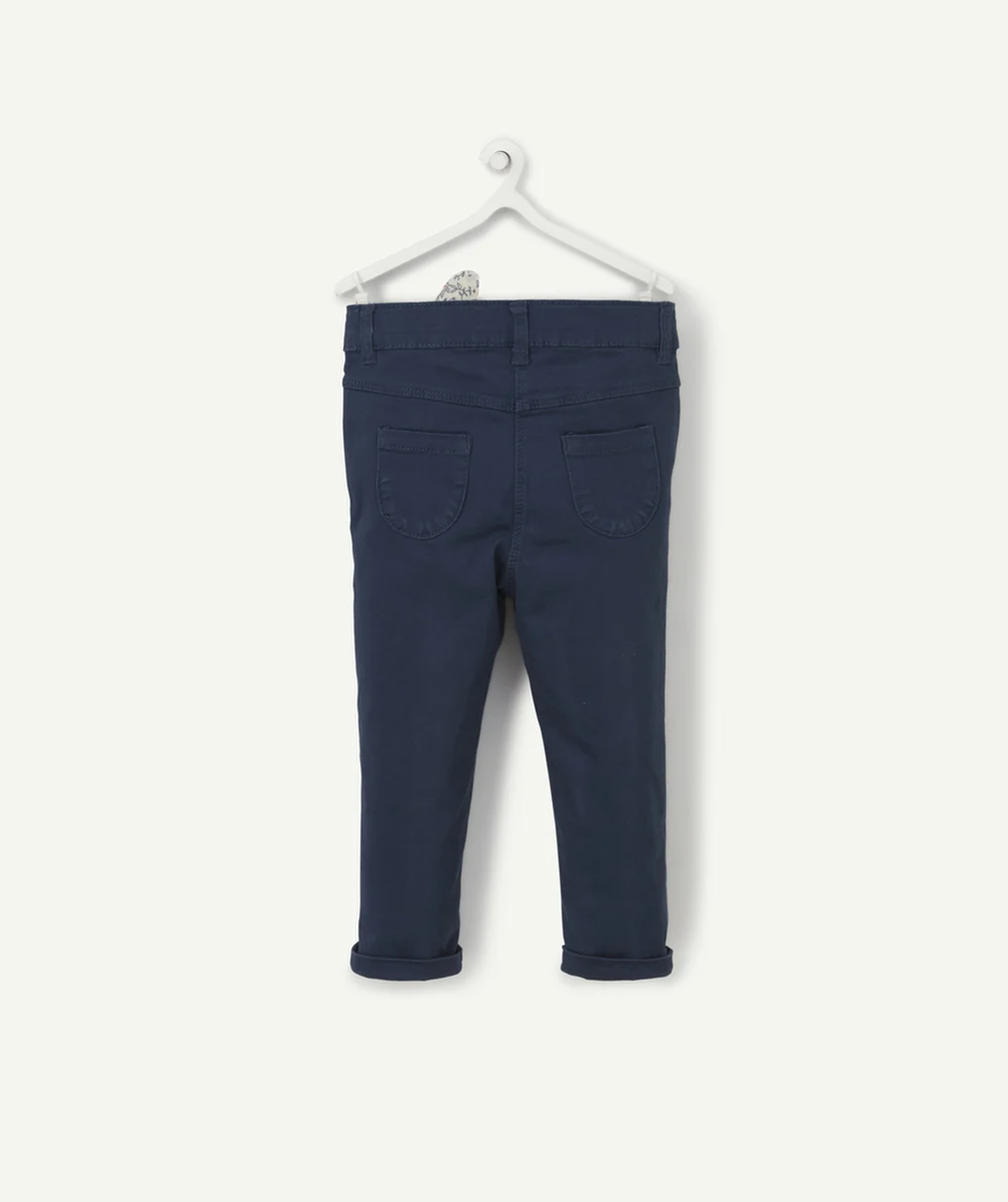PANTALON SLIM FILLE EN DENIM BLEU MARINE AVEC NOEUD FLEURI