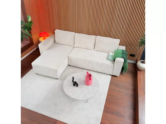 Canapé d'angle réversible convertible 4 places en velours côtelé beige - Théa