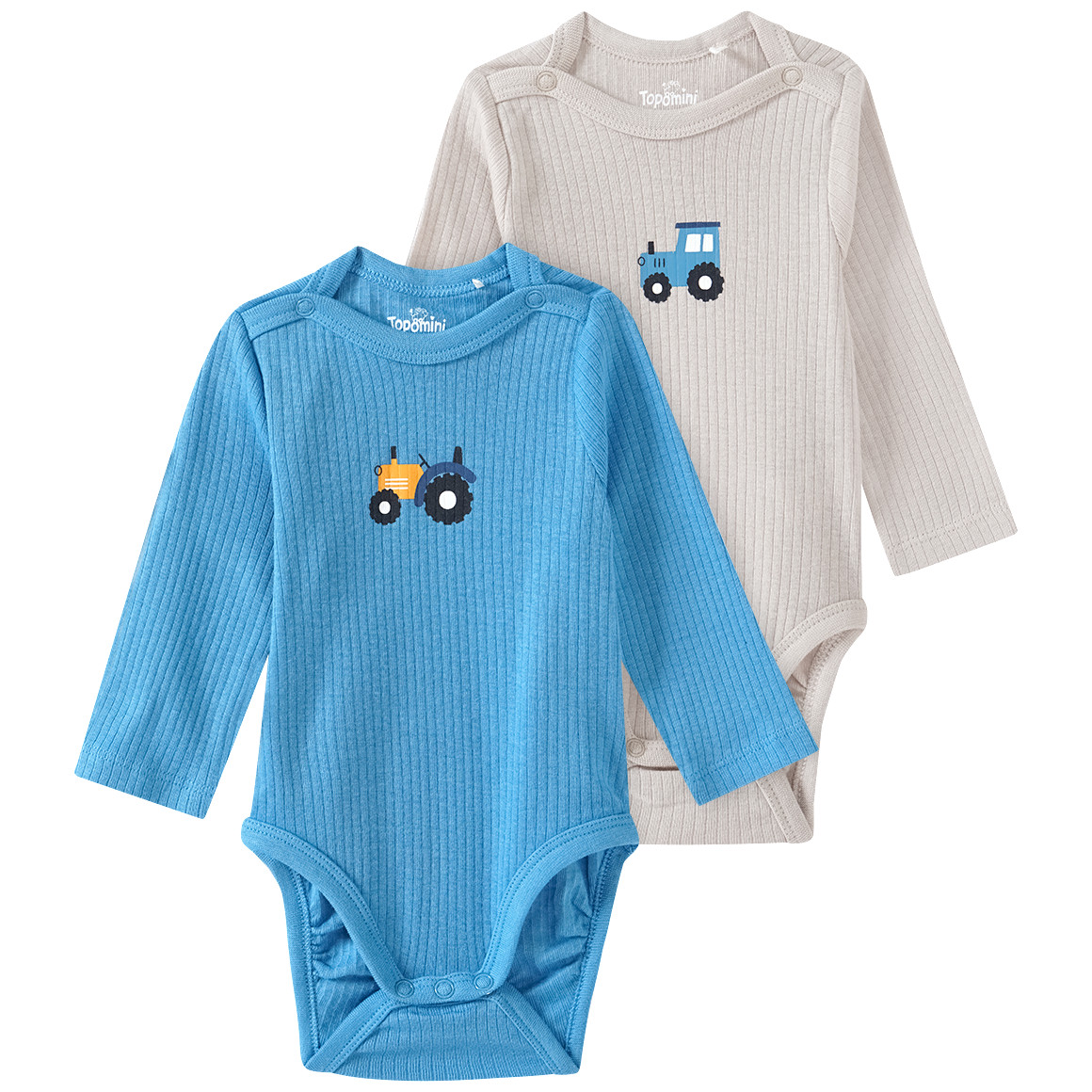 Topomini 2 Baby Bodys aus Bio-Baumwolle blau / beige