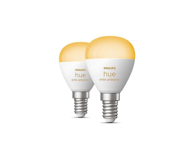 Philips Hue White Ambiance E14 Luster Tropfen 2er Set 2 x 4 Smartes Hue E14-Leuchtmittel