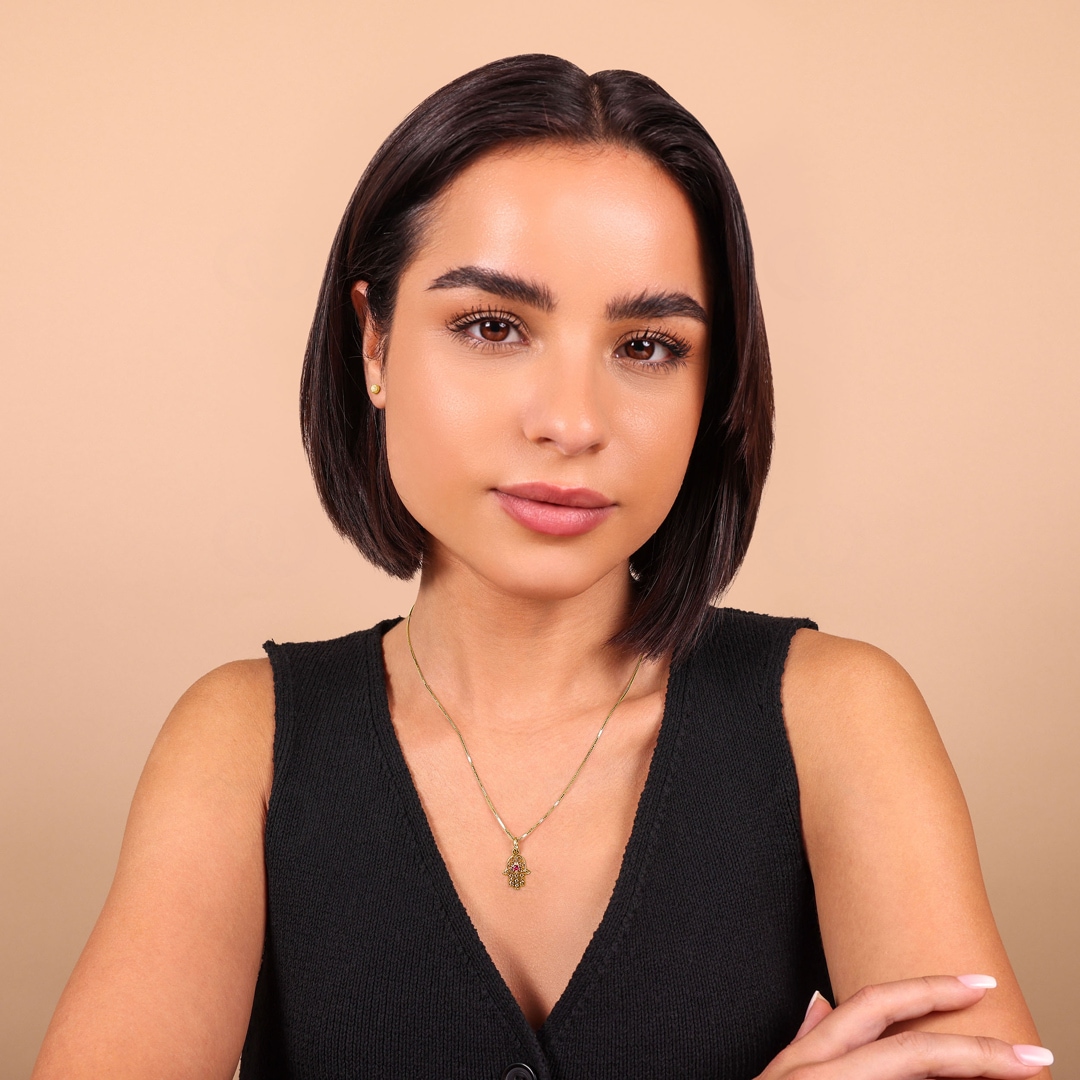Anhänger 750/18 K Gelbgold Fatima-Hand mit Rubin