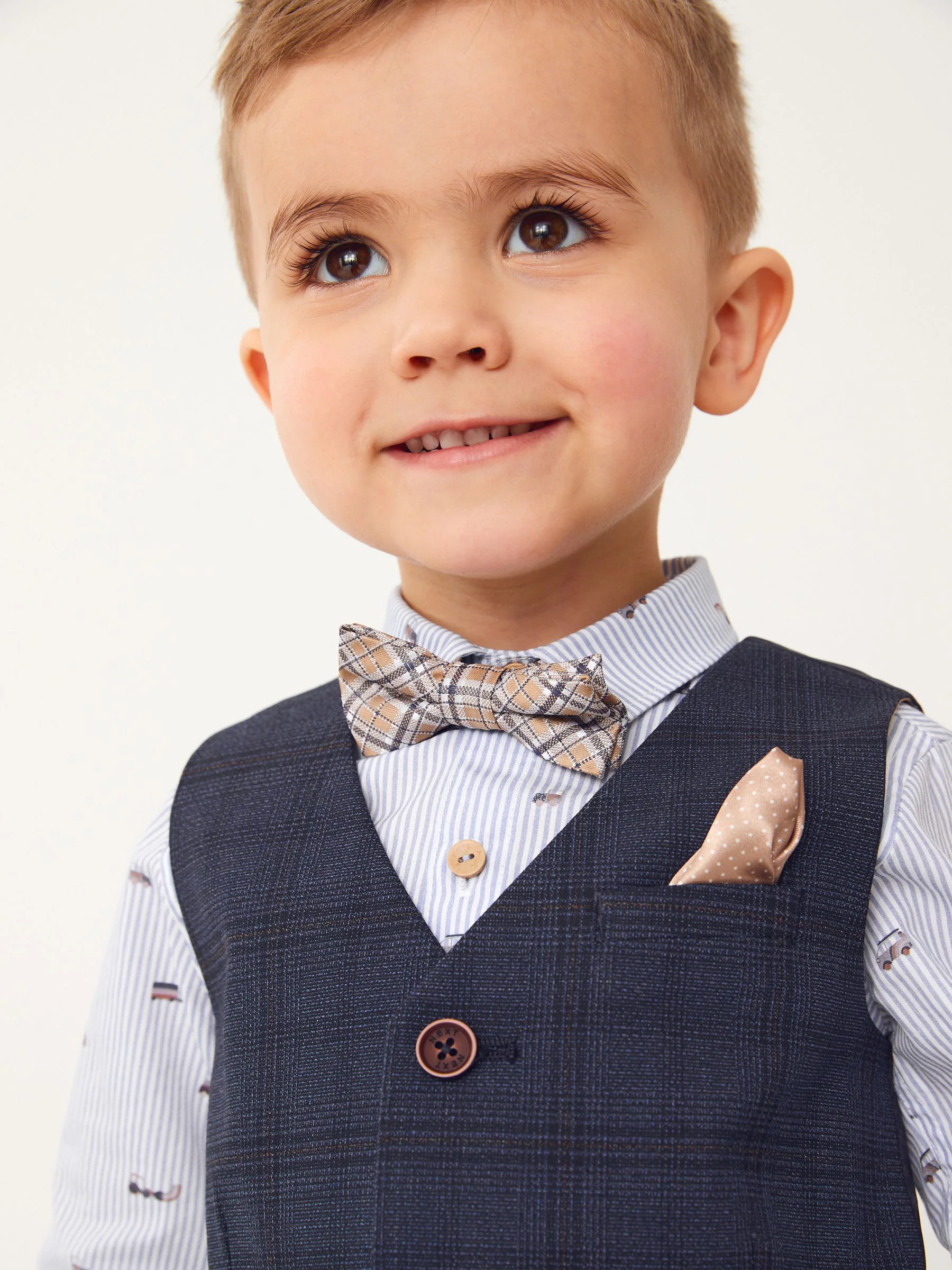 Marineblauw geruit - Set met gilet, overhemd en vlinderdas (3 mnd- 7 jr)