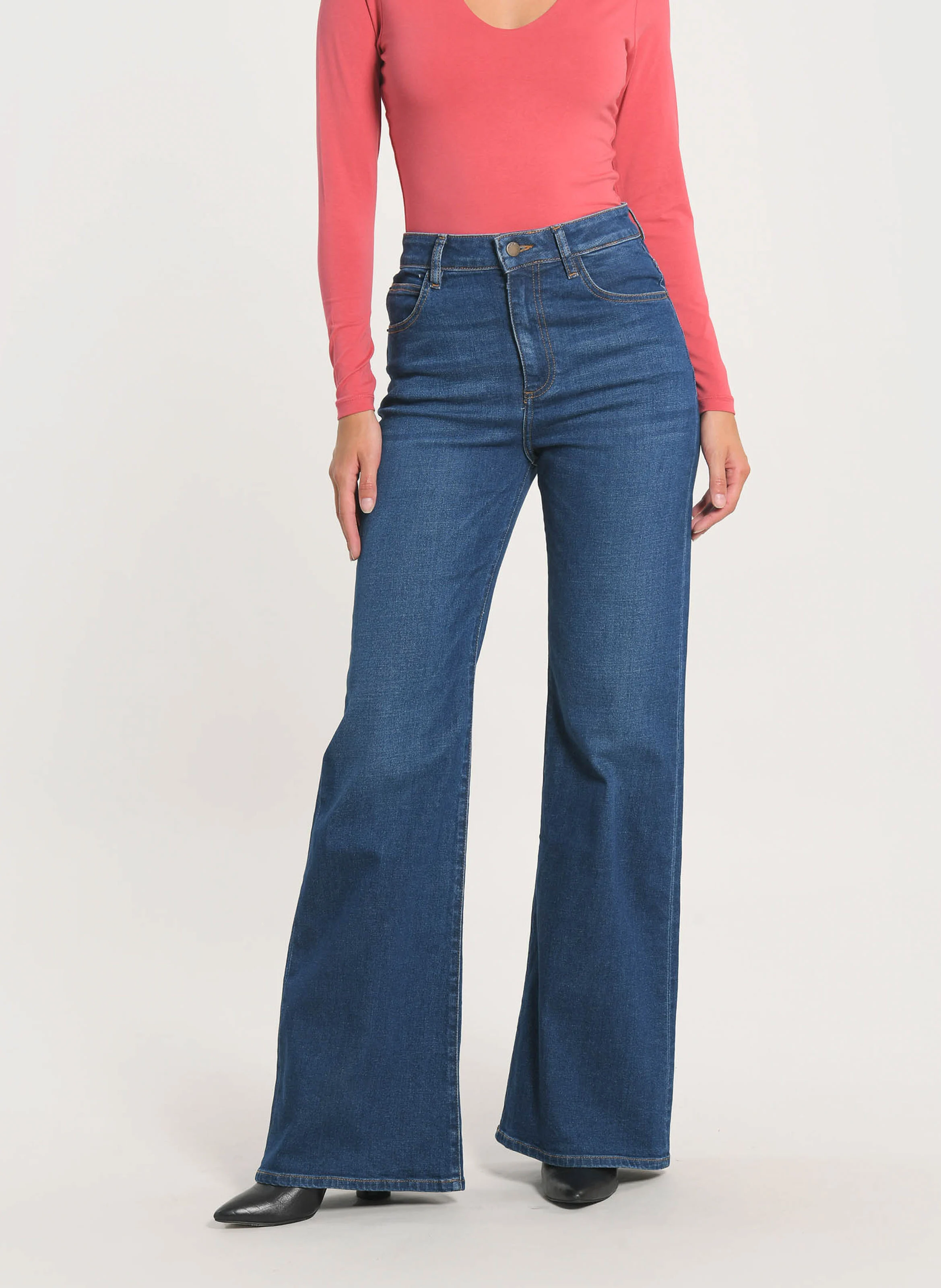ANGELE - Jean flare en coton mélangé | Bleu