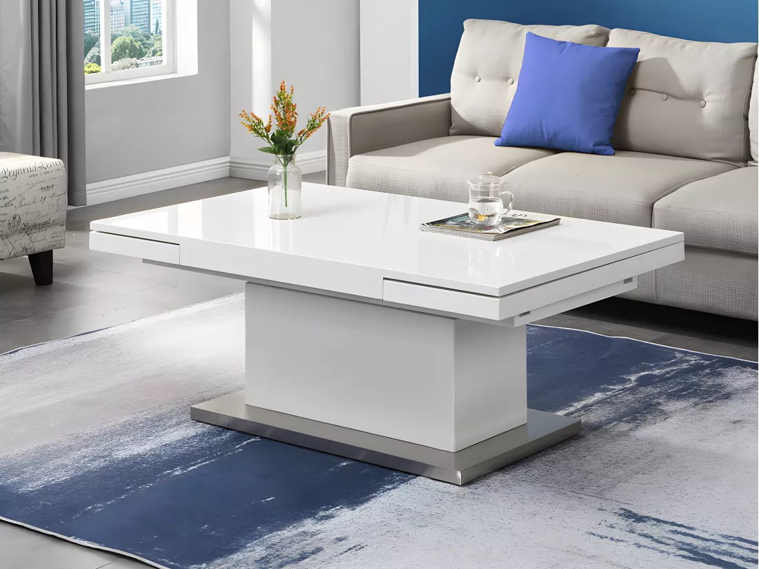 Table extensible et relevable LAURIA - 2 en 1 - MDF laqué - Blanc