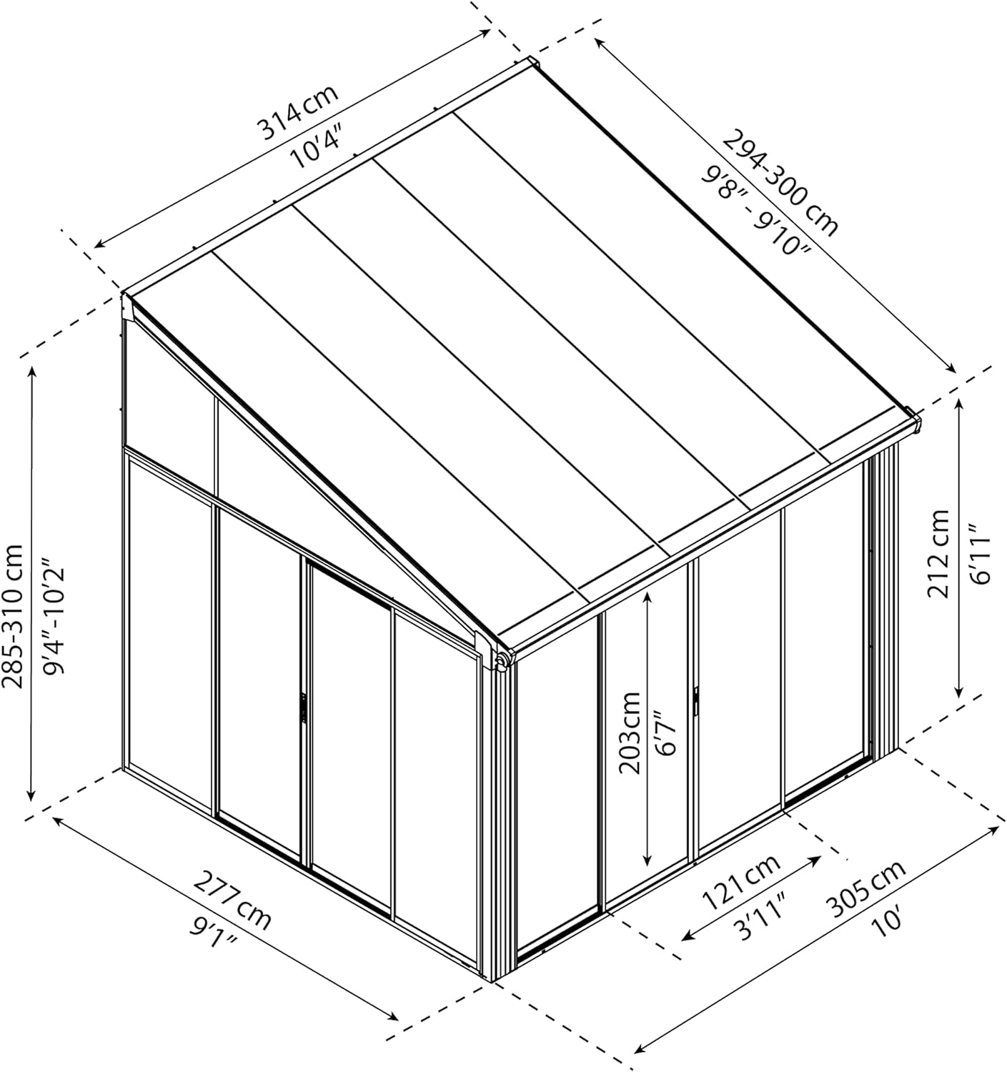 Canopia by Palram Wintergarten Bausatz Sanremo 10x10 Sonnenschutz Veranda Kaltwintergarten 300x314cm Grau Polycarbonatplatten und Aluminium