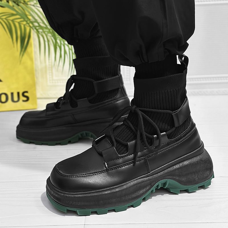 Tanzanite - Veterschoenen van imitatieleer met plateauzool