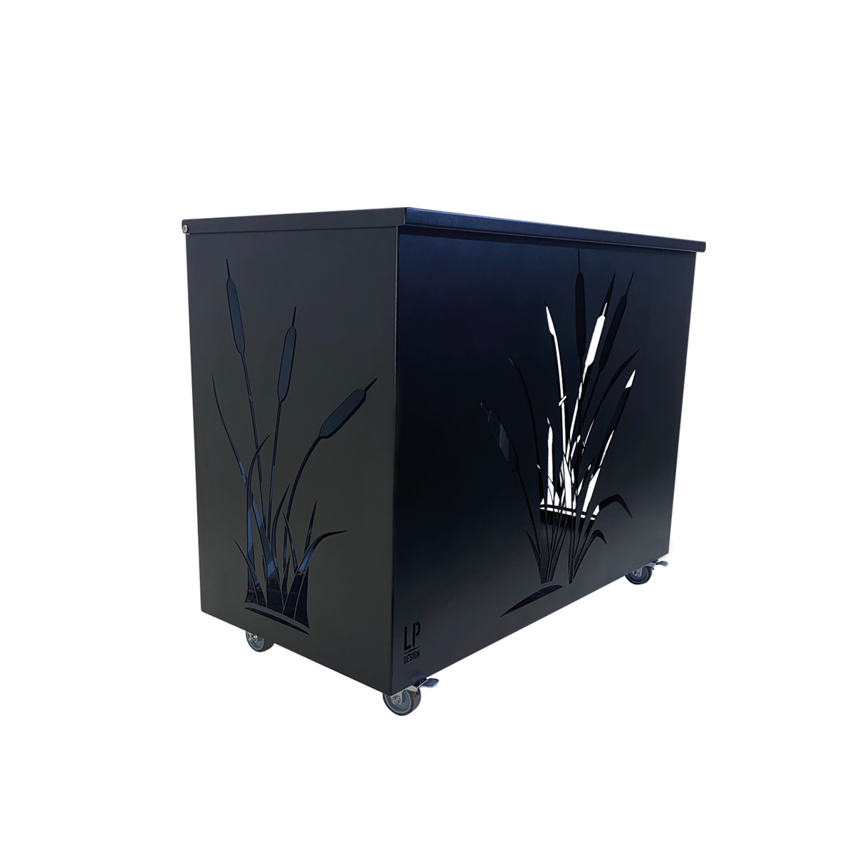 Coffre à bûches sur roulettes acier peint noir h 64cm
